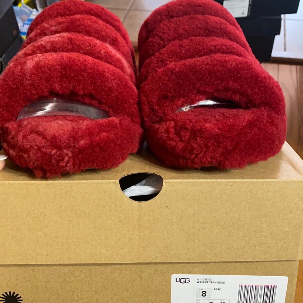 Red Ugg Fluff Slide